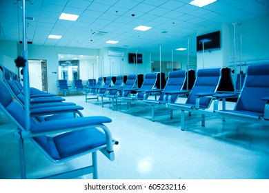 Row Of Chairs In A Infusion Room Of Hospital.