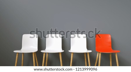 Row of chairs with one red. Job opportunity. Business leadership. recruitment concept