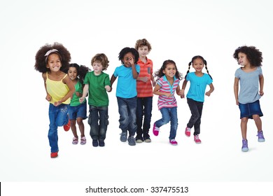 A row of children standing together against a white background - Powered by Shutterstock