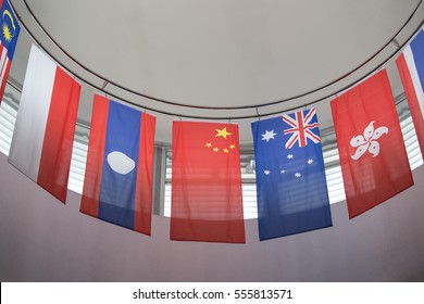 Row Of Colorful Asia Pacific, Southeast Asia And Oceania International Flag