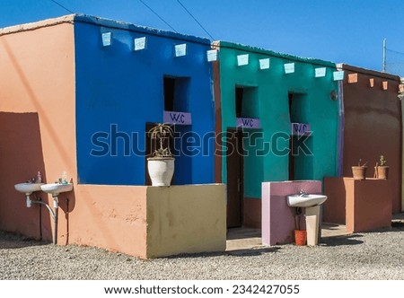 Row of colorful visitor toilets in Morocco