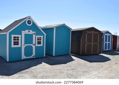 Row of colorful wooden sheds