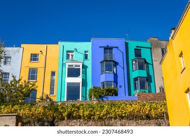 Row of colourful terraced houses in Cliftonwood, Bristol, England - Powered by Shutterstock