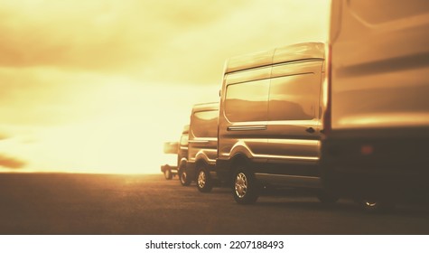 Row of Commercial Vehicles on parking in golden colors - Shutterstock ID 2207188493