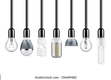 Row Of Different Types Of Light Bulbs