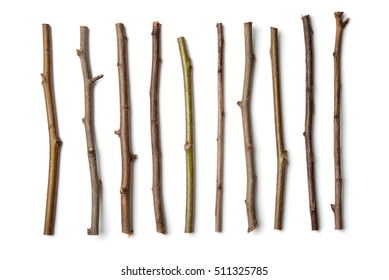 Row Of Dry Wooden Twigs Isolated On White