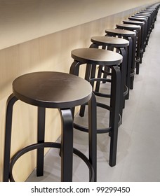 Row Of Empty Bar Stools With Vintage Look