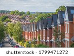 Row of English terraced houses on hilly area in Crouch End, North London