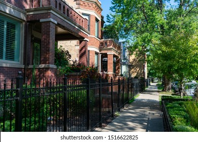 Row Of Fenced In Houses In Bucktown Chicago