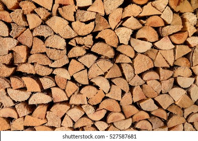 Row Of Fire Wood Stock For Winter