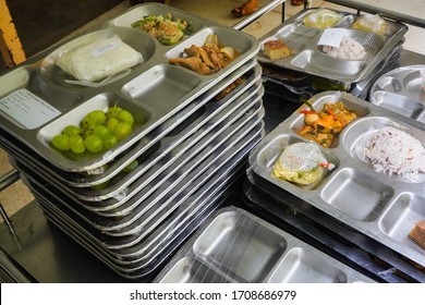 Row Of Food Tray For Patient In The Hospital.