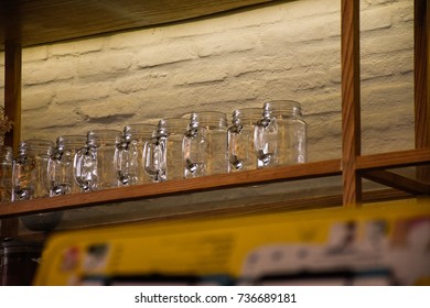 a row of glasses in a restaurant