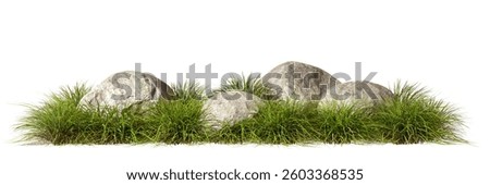 Row grassy fields and rock composition cutout white backgrounds 3d rendering