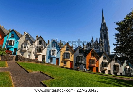 Row home and cathedral in Cobh, Ireland