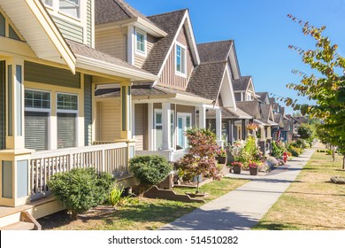 Row Of Houses And Town Homes On A Sunny Day.