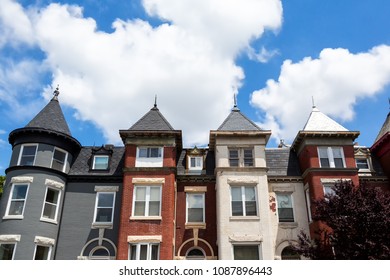 Row Houses In The Washington DC Neighborhood Of Bloomingdale On A Summer Day. 