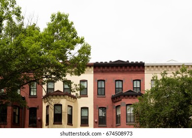 Row Houses In The Washington DC Neighborhood Of Bloomingdale On A Summer Day. 