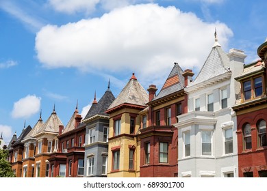 Row Houses In The Washington DC Neighborhood Of Bloomingdale On A Summer Day. 