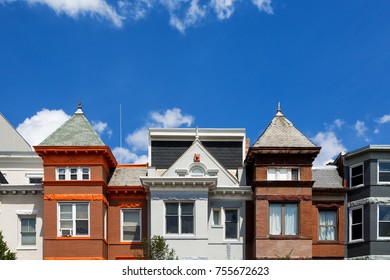 Row Houses In The Washington DC Neighborhood Of Bloomingdale On A Summer Day. 