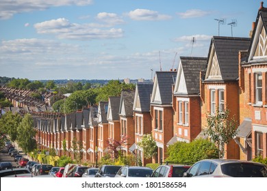 Row Of Identical English Terraced Houses In Crouch End, North London