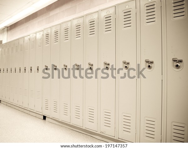 Row Lockers On Wall Combination Locks Stock Photo (Edit Now) 197147357