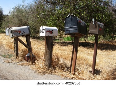  A Row Of Mail Boxes In A Rural Community. USA.