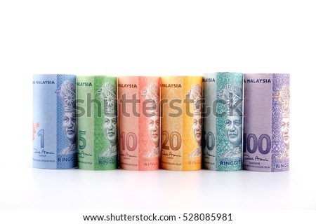 Row of Malaysia Ringgit on white background