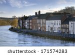 Row of mixed period buildings on the banks of the River Severn, Bewdley, Worcestershire, England.