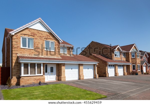 Row Modern English Houses Double Garage Stock Photo Edit Now