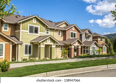 A row of new townhouses or condominiums. 