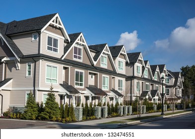 A row of a new townhouses in Richmond, British Columbia