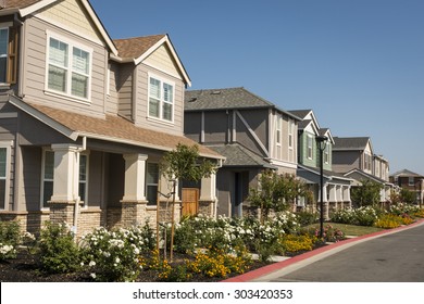 A Row Of Newly-built Houses In A Residential Subdivision.