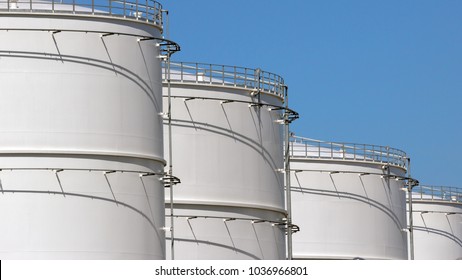 Row Of Oil Storage Tanks.