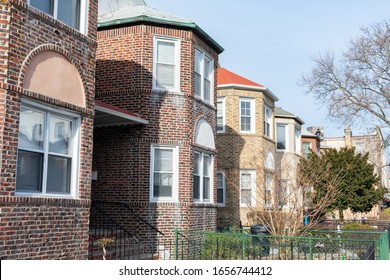 Row Of Old Brick Homes In Astoria Queens New York