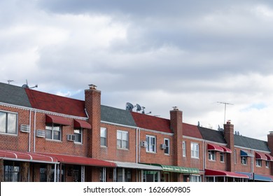 Row Of Old Brick Homes In Jackson Heights Queens New York