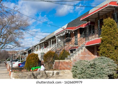 Row Of Old Homes In Jackson Heights Queens New York