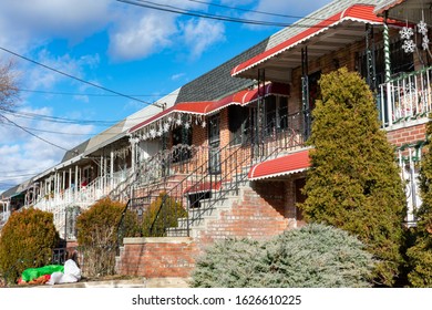 Row Of Old Homes In Jackson Heights Queens New York