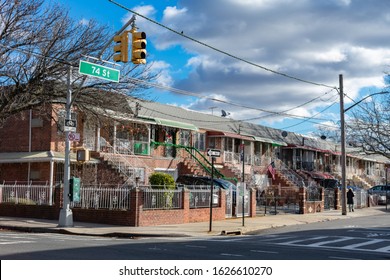 Row Of Old Homes In Jackson Heights Queens New York