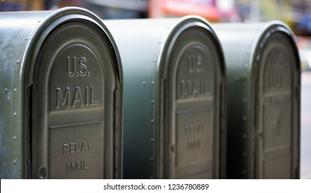 Row Of Outdoors Mailboxes In NY, USA