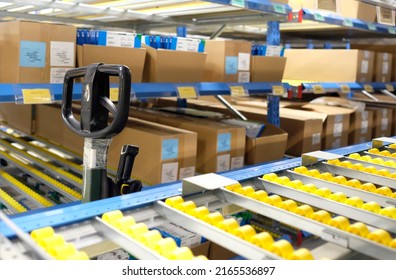 Row Of Packages Inside A Logistics And Distribution Center