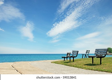 Row Of Park Benches