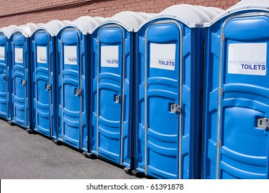 row of portable toilets