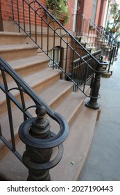 Row Of Pretty Front Townhouse Steps; West Village; New York