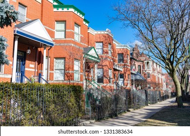 Row Of Red Brick Homes In Wicker Park Chicago