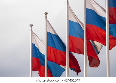 Row of Russian flags