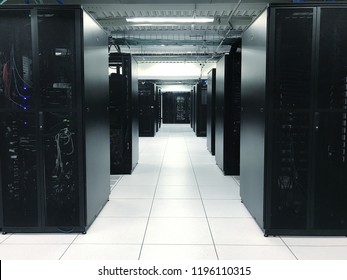 Row of server rack or Network device in datacenter.Datacenter concept