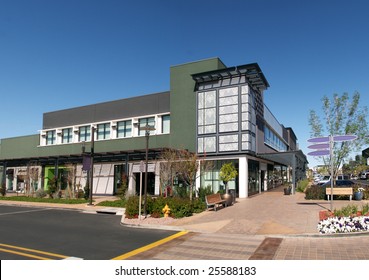 Row Of Shops In An New Outdoor Shopping Mall.