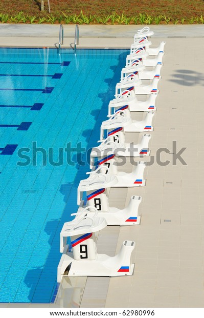 Row Swimming Pool Starting Blocks Pool Stock Photo (Edit Now) 62980996