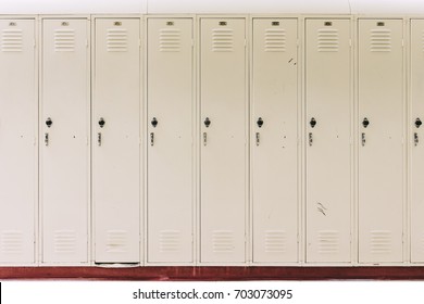 Row of tan school lockers