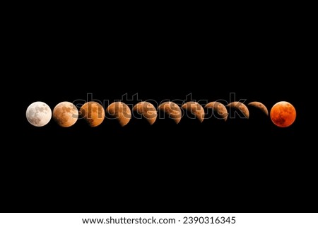 A row of total lunar eclipse phases
